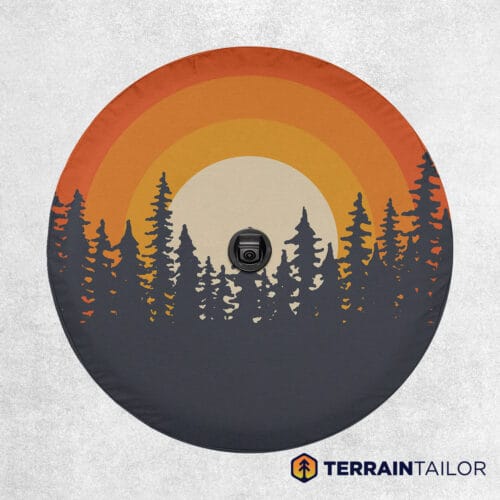 Modern Forest Sunset Silhouette Spare Tire Cover