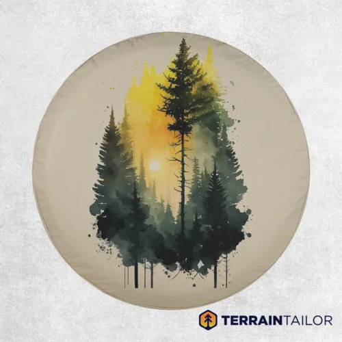 Forest Watercolor Distressed Spare Tire Cover