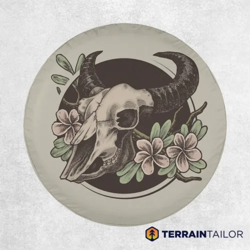 Floral Bull Skull Spare Tire Cover