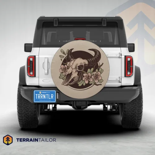 Floral Bull Skull Spare Tire Cover