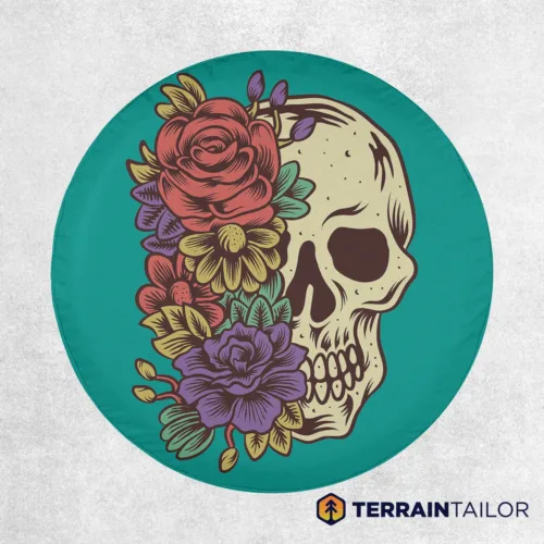 Vibrant Floral Skull Spare Tire Cover