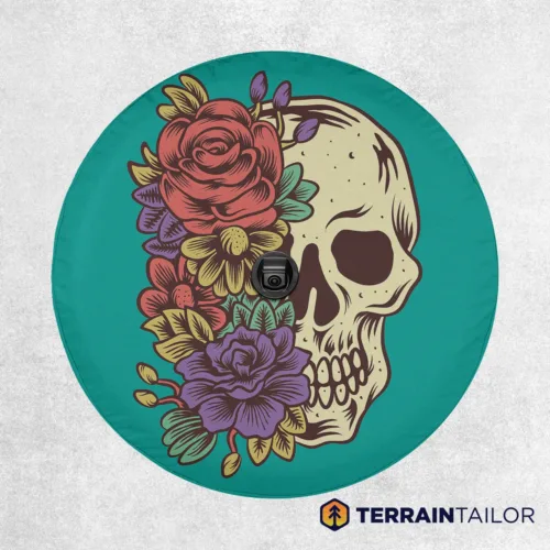 Vibrant Floral Skull Spare Tire Cover